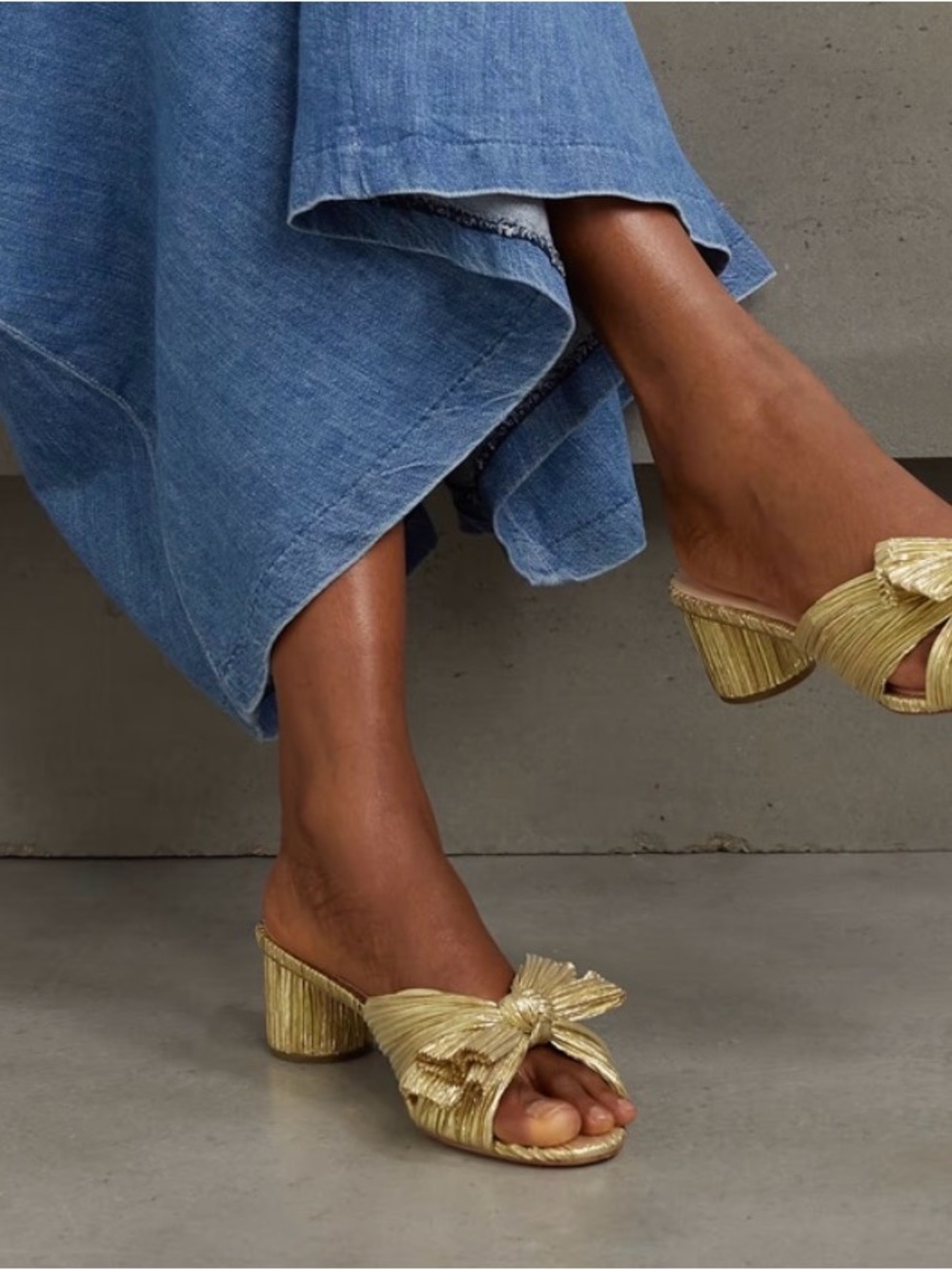 Loeffler Randall Metallic Gold Knot Block-Heel Mules